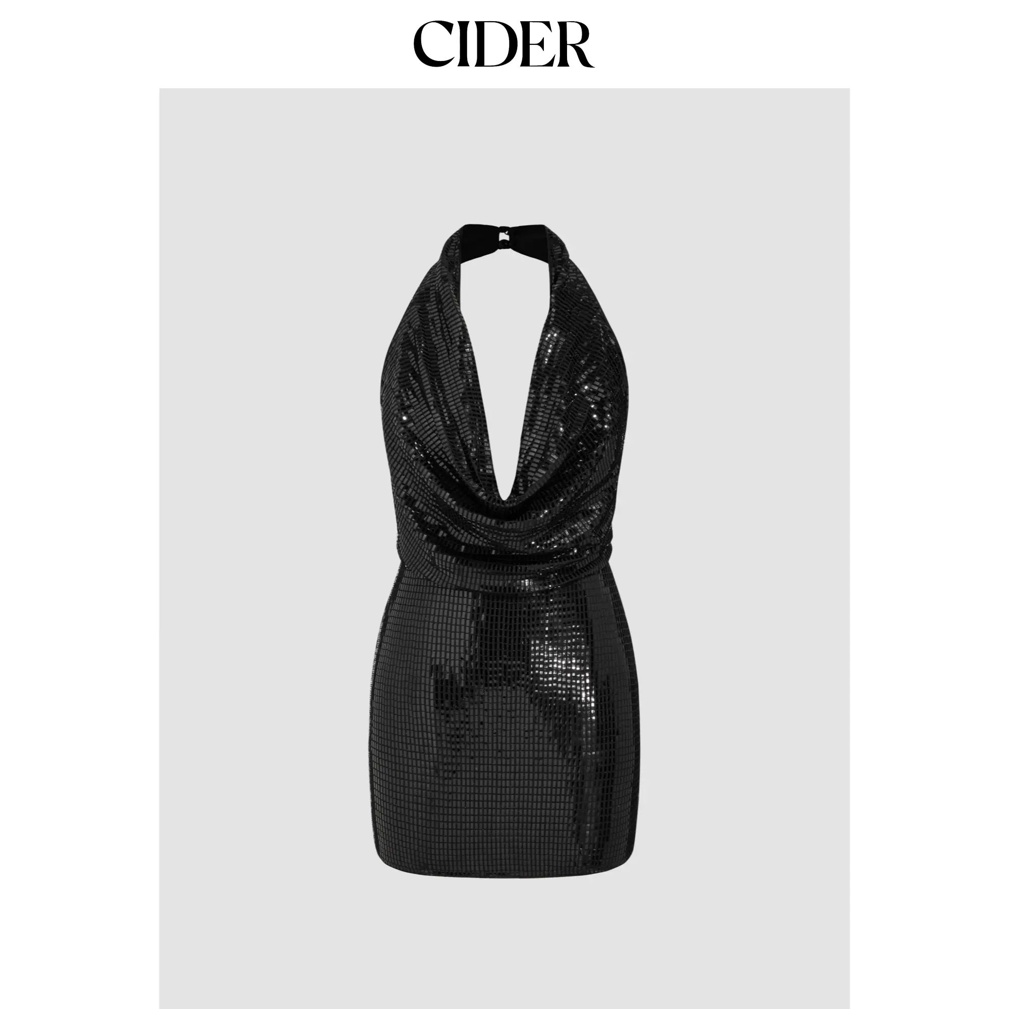 Cider Sequin Halter Cowl Neck Backless Mini Dress SummerFinds