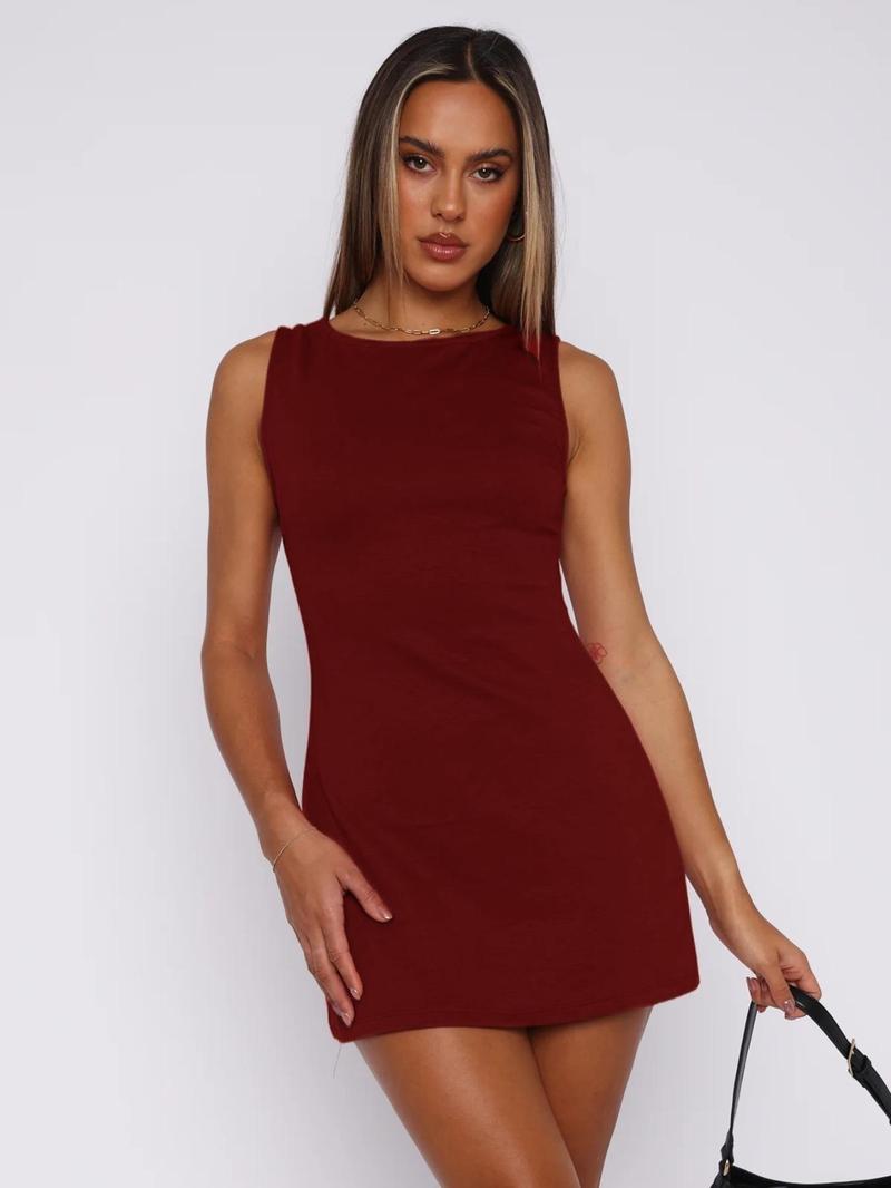 Women's Plain Tank Dress, Elegant Sleeveless Short Dress for Party Dating Wear, Ladies Summer Clothes, Date Night Dresses