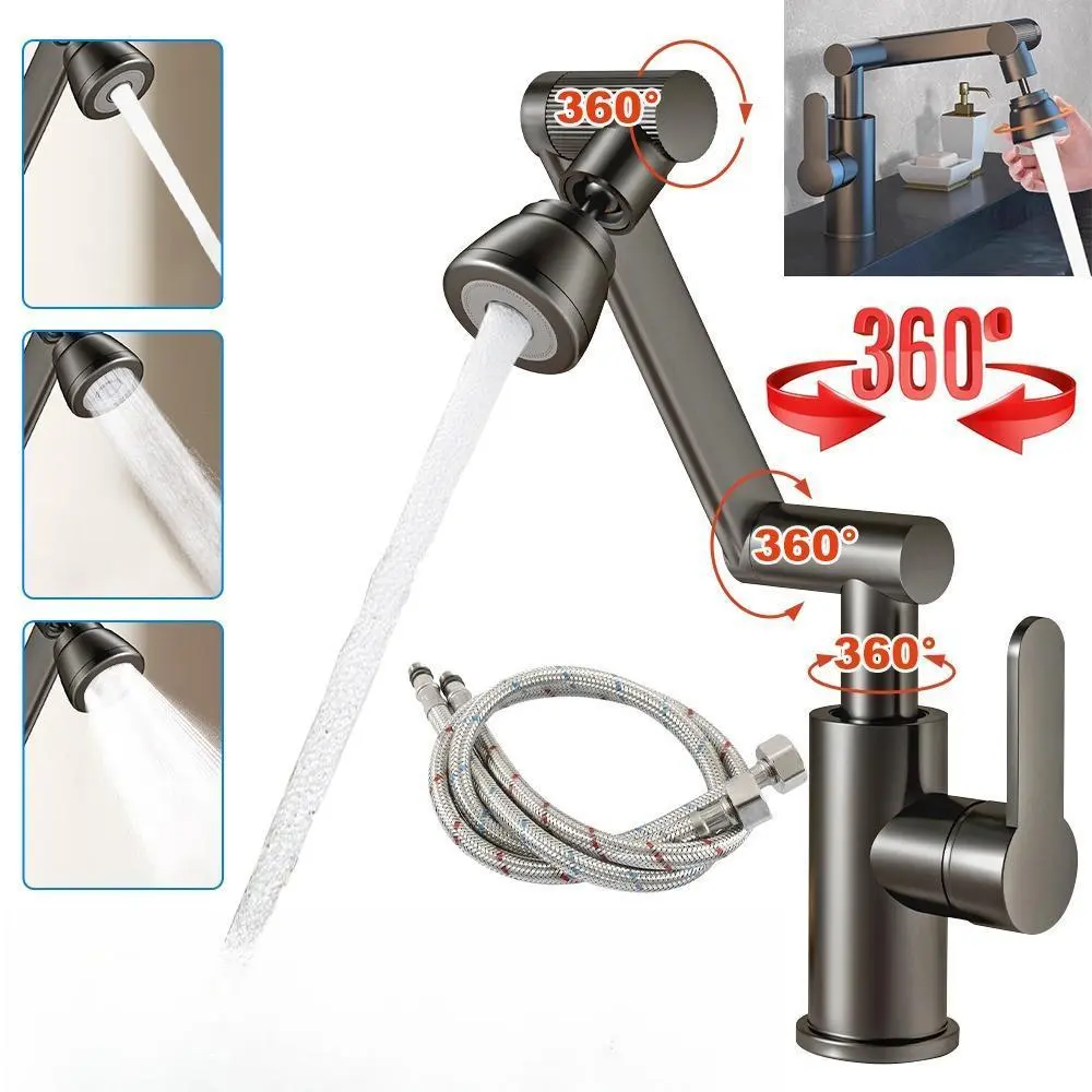 Brass (Copper) Bathroom Faucet for Bathroom Sinks - 360° Swivel Single Handle Mixer Tap, Height Adjustable Hot and Cold Vanity Tap with Ceramic Cartridge, Manufacturer Warranty, Faucets For Bathroom Sinks