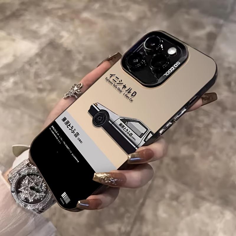 iPhone Case Black Base with Classic Initial D and Minimalist Anime Text for iPhone 17 16 15 14 13 12 11 PRO MAX PLUS AIR and 16E AIR XR XS MAX 7 8 Plus Series