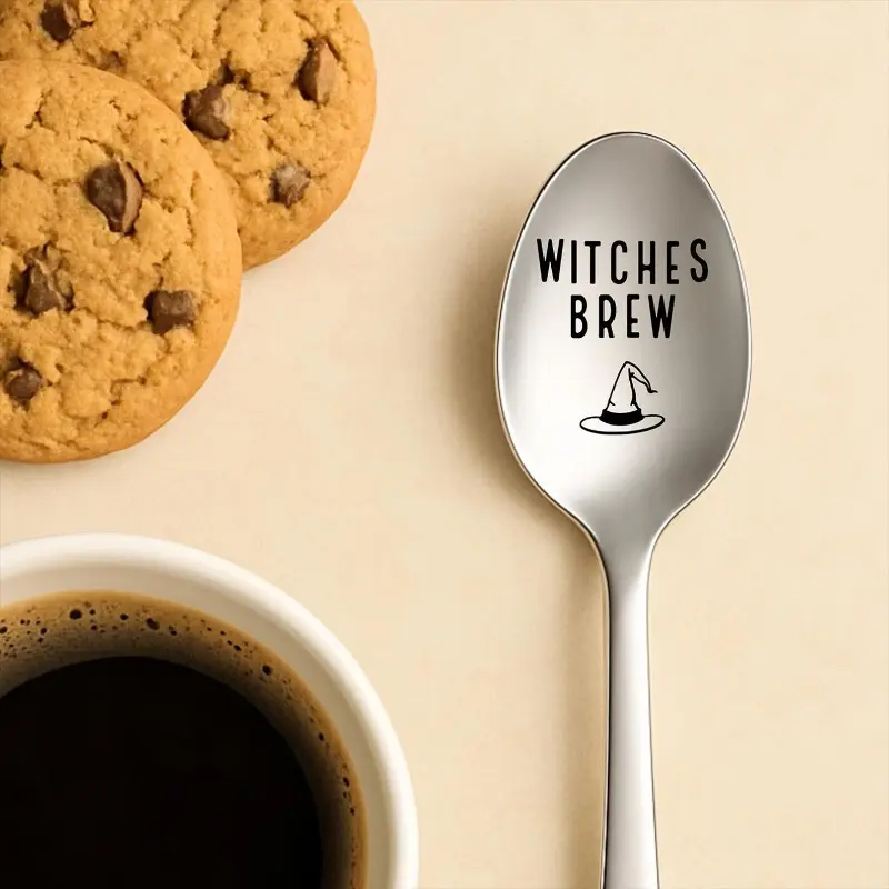 1pc Witches' Brew Spoon, Halloween Party Exclusive Gift, Ghost Season Decoration, Stainless Steel Halloween Spoon, Witchcraft Decoration