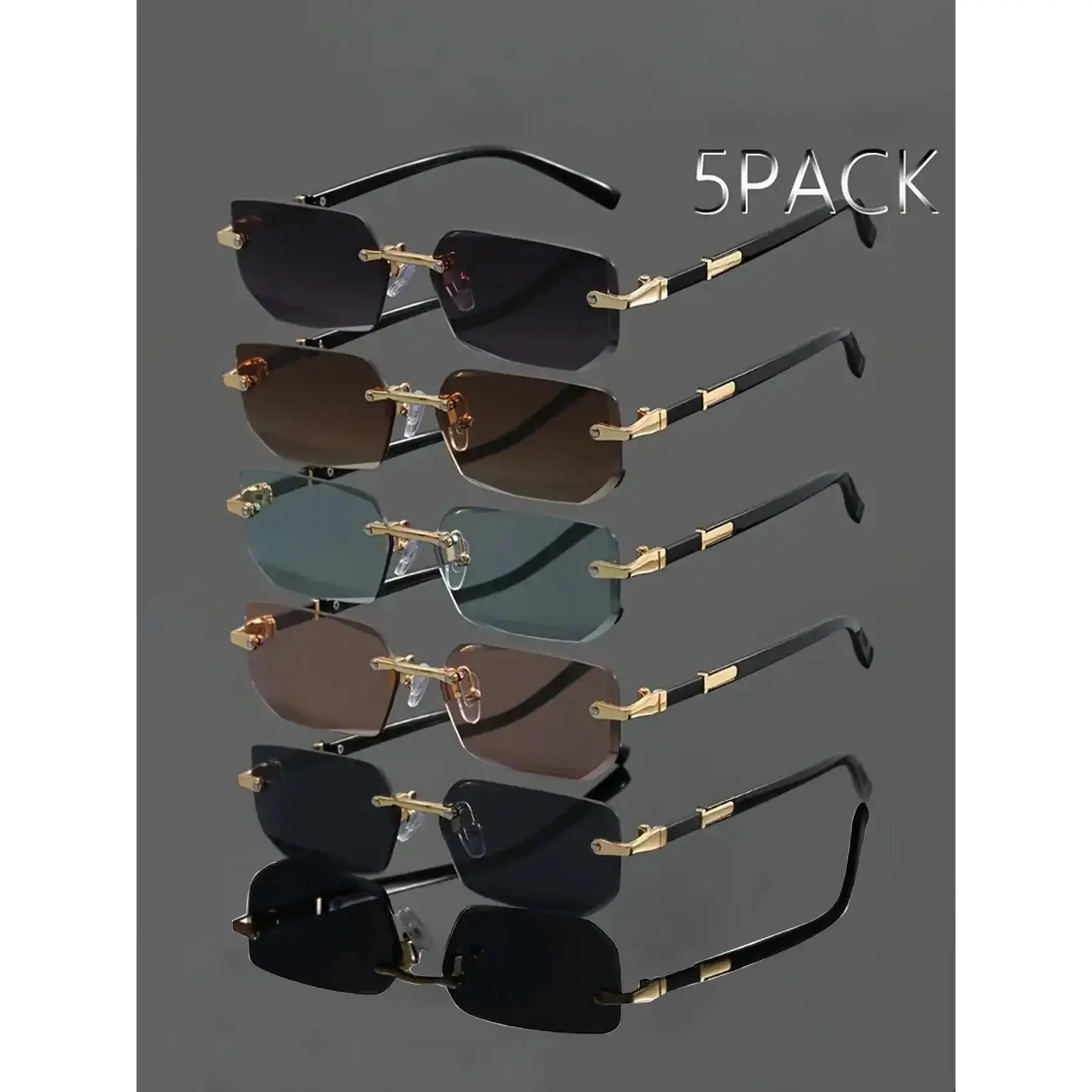 5 Pcs Frameless Edge-Trimmed Glasses, Stylish Glasses, Y2K Style Value Pack, Perfect for Daily Casual Wear, Shopping, Photography Use