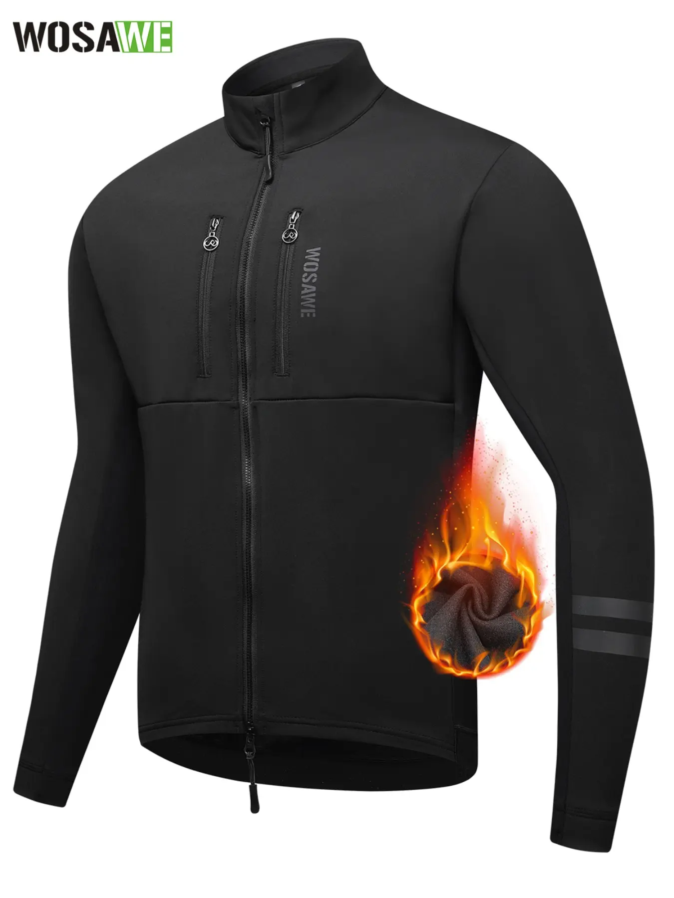 WOSAWE Men's Winter Cycling Jacket - Thick Fleece Lined, 2-Way Zipper, 7-Pocket Windproof Thermal Gear