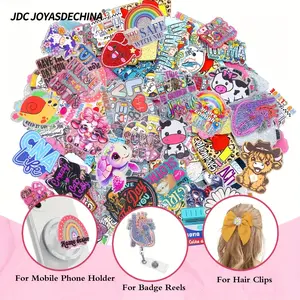15pcs Random Pattern Glitter Resin Acrylic Flat Back Charms - Assorted Cute Designs for DIY, Badge Reels, Hair Clips & Accessories, Hair Clip Charms | Playful Charm Designs | Glitter Finish, Glitter Accessories