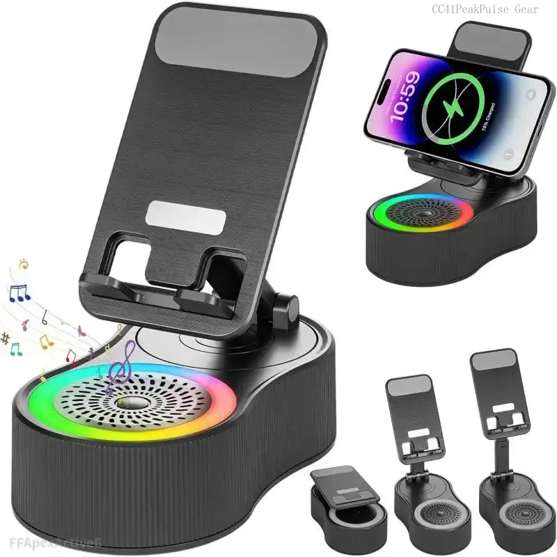MultifunctionalCell Phone Stand with Bluetooth Speaker - Wireless Bluetooth Speaker with 360°   Rotatable Phone Holder, Multifunctional Adjustable Stand with Charging Compatible with Tablet for Home Desk ,Suitable for All Mobile PhonesFCC41PeakPulse Gear