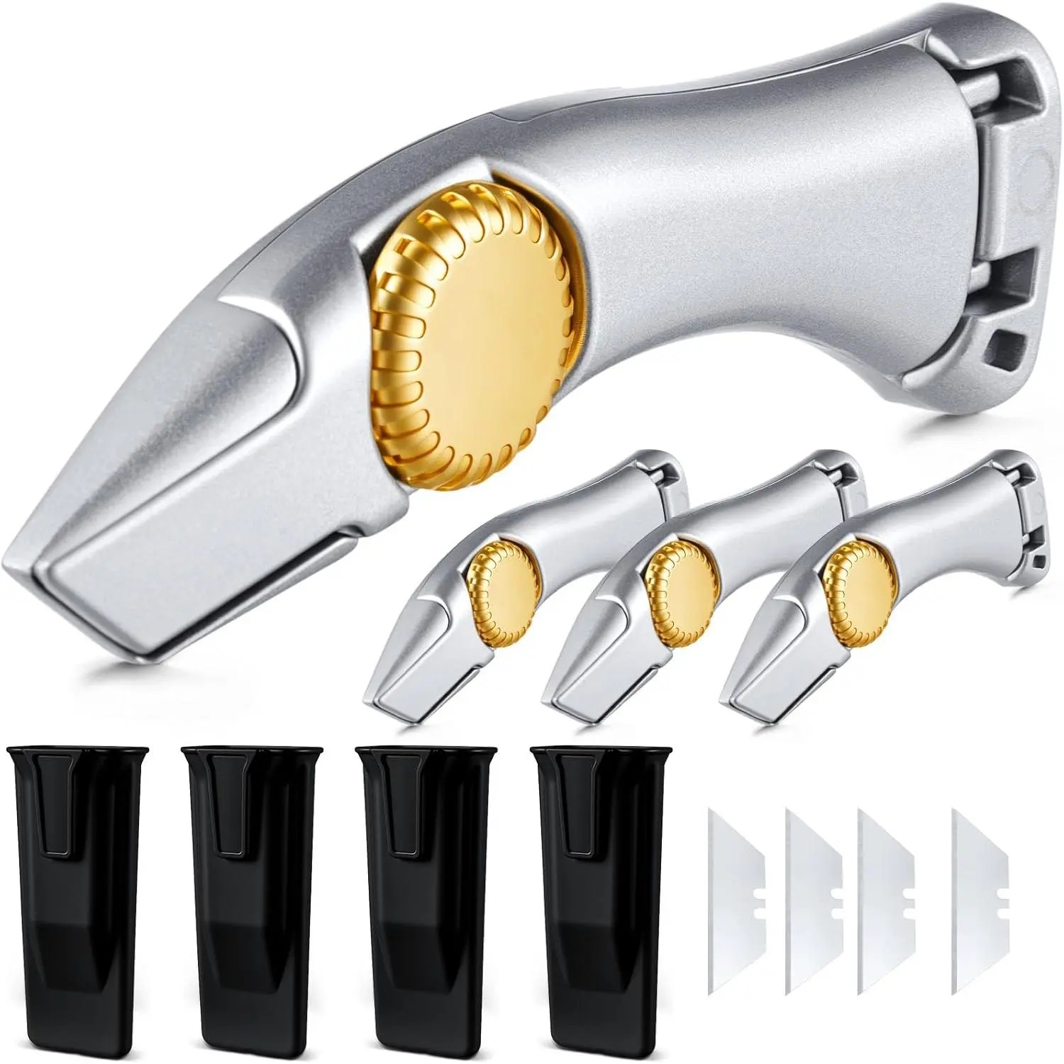 4 Pcs Navajas Para Roofing Carpet Knife Heavy Duty Vinyl Drywall Knife with Replacement Fixed Utility Blades Silver Fixed Blade Roofer's Roofing Tools Cutter with Holster Belt Clip