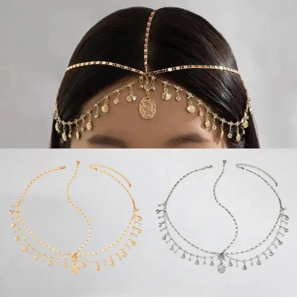 Bohemia Headband Shell Tassel Crystal Hair Accessory Chain Jewelry Women Girls Metal Head Chain Headpiece For Party Wedding