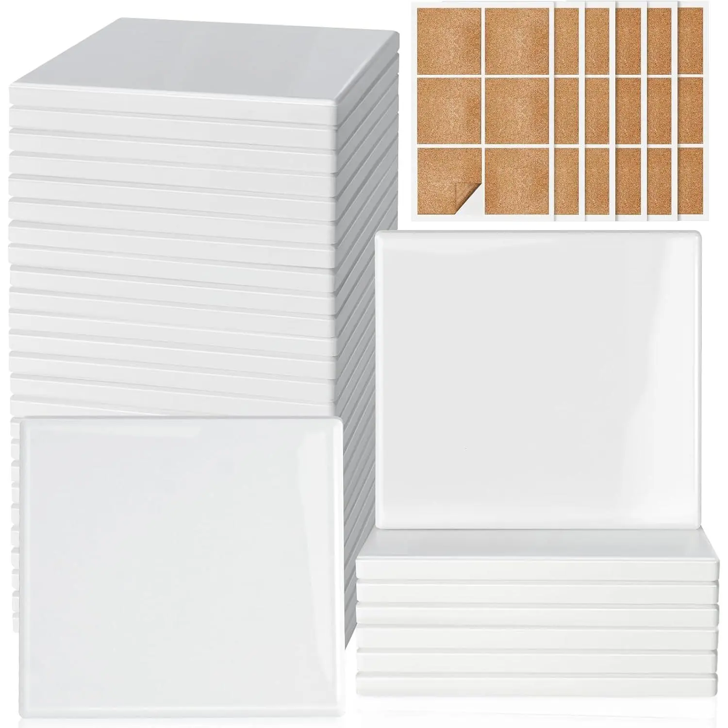 36 Pieces Sublimation Coasters, Glossy Ceramic Glazed Blank Tiles with Cork for DIY Alcohol Ink Heat Transfer Painting, Great for Housewarming Gifts Wedding Arts Crafts School Education, Square 4 Inch