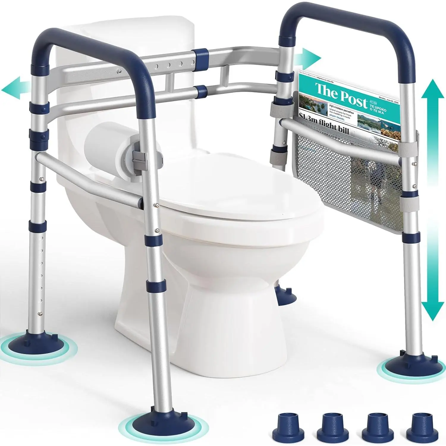 Toilet Safety Rails for Seniors (350 lb), Adjustable Height & Width Toilet Safety Frame for , , Foldable Handicap Toilet Handles with Suction Cups, Fits  Toilets