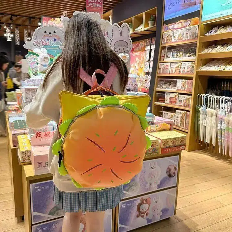 Funny 3D Cheeseburger Backpack, Graphic PU Leather Crossbody Shoulder Bag for Kids & Adults, Large Capacity Parent-Child Schoolbag