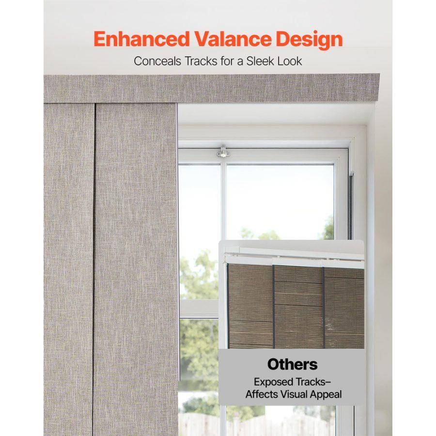 VEVOR Panel Track Blinds, Extendable Track from 45.8 in to 86 in W, Trimmable Panel Curtains Up to 96 in H, Vertical Blackout Panel Blinds for Sliding Doors, Patio Doors, Room Divider, Windows, Brown