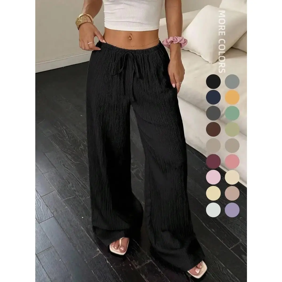 Women's High-Waisted High-Stretch Elastic-Fit Solid Pants - All Seasons Comfortable Stretch Fabric Bottoms for Daily Casual Wear