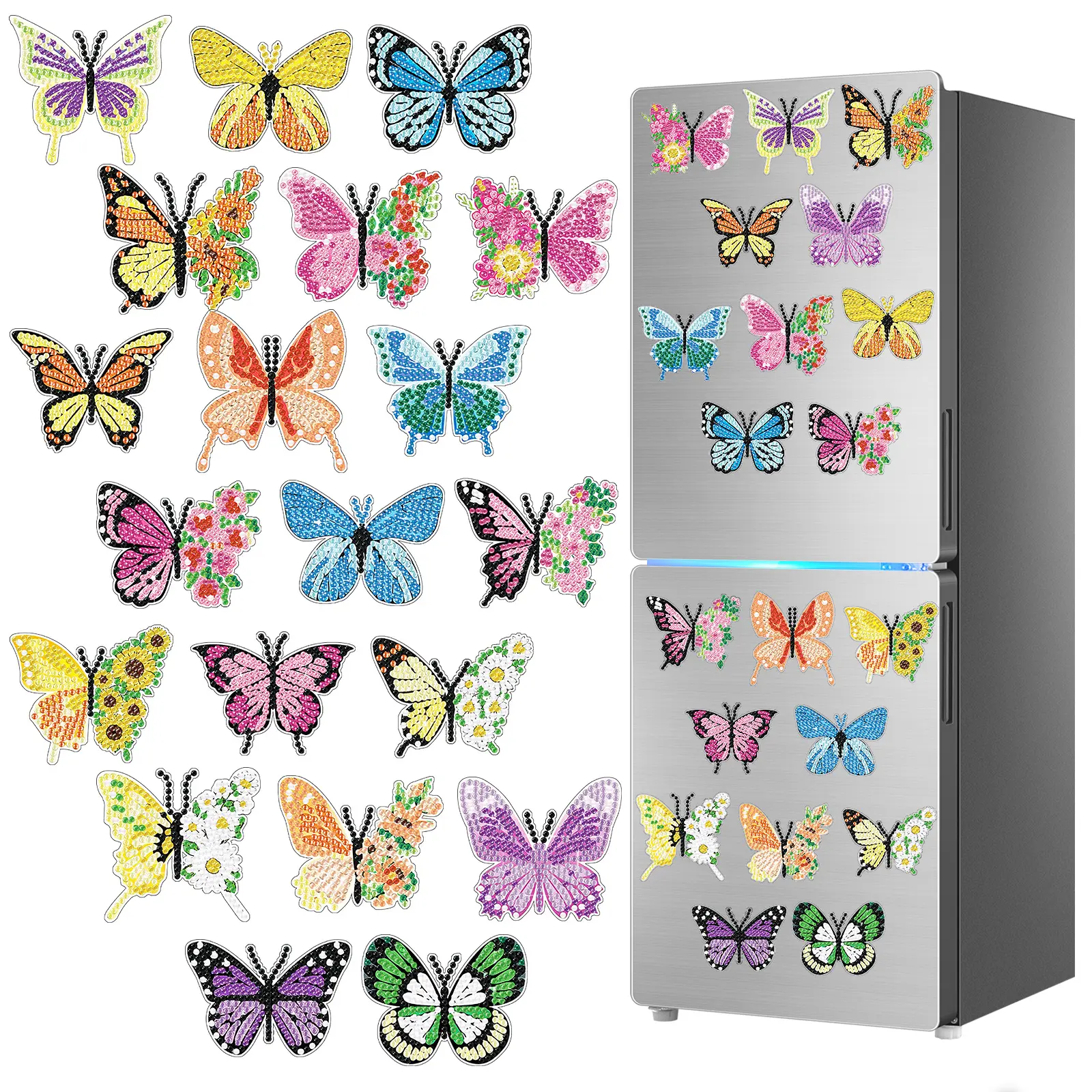 20-piece DIY Diamond Painting Fridge Magnets, 5D Diamond Art Magnetic Ornaments, Handmade Art Decorative Stickers, Includes Tool Kit and Magnetic Backing, Craft Kit Suitable for Adults, Making Kit, Diy Kits