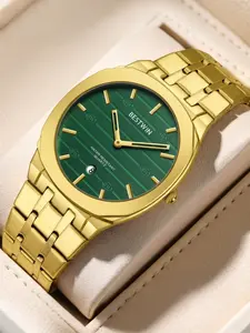 Men's Fashion Quartz Watch, Trendy Stainless Steel Strap, Submariner Style, Casual Analog Round Face, All Seasons Wear