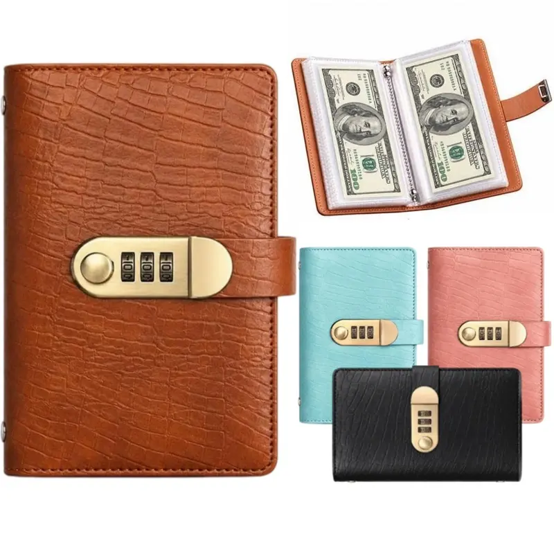 Lockable Savings Notebook with Password, 100 Pages A6 Budget Binder, 100-Envelope Savings Challenge Cash Stuffing Organizer for Adults, Goal Tracking, Home, Travel and Daily Budgeting