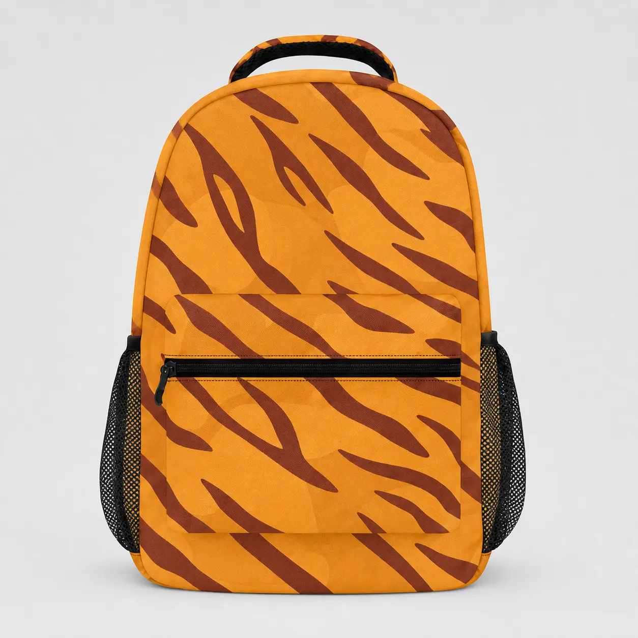 Tiger Stripe Backpack, Bold Look All-over Print Polyester for School & Everyday Use with Dual Mesh Pockets and Adjustable Buckle Strap, Daypack, Zipper