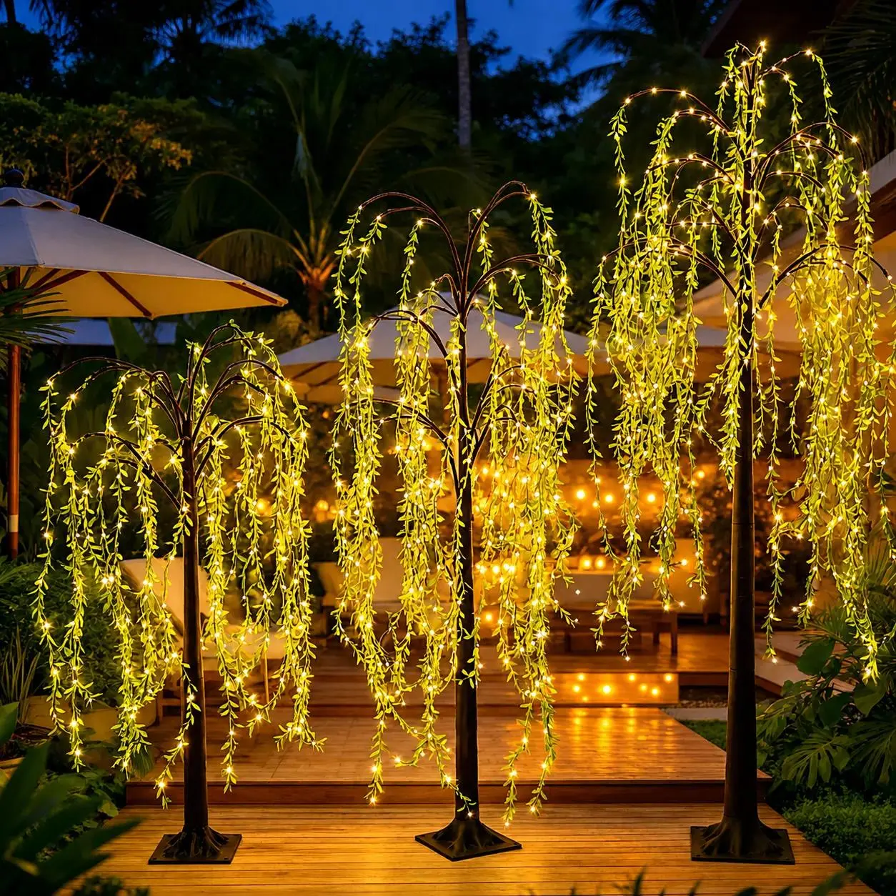 LED Willow Tree Lights Outdoor, Warm White Fairy Light Tree for Patio Garden Yard Decor, Artificial Weeping Willow Light, 120/150/180cm