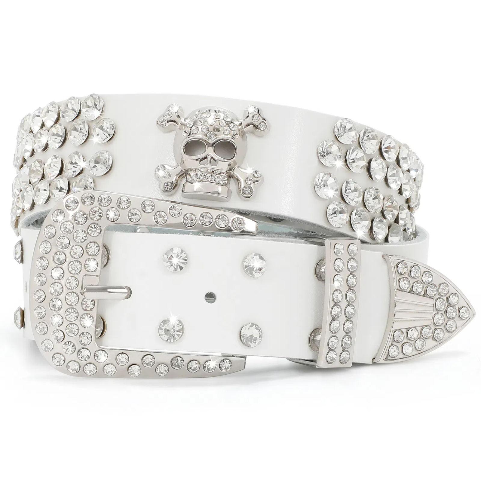 XZQTIVE Shimmering Rhinestone & Skull Western Leather Belt for Men & Women - Wide Buckle, Vintage Glam, Perfect for Jeans & Cowboy/Cowgirl Attire XZQTIVE Shimmering Rhinestone & Skull Western Leather Belt for Men & Women - Wide Buckle, Vintage Glam, Perfect for Jeans & Cowboy/Cowgirl Attire