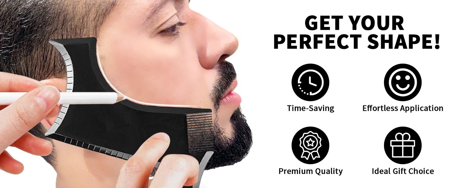 Beard Shaper for Men Beard Shaping Tools - Beard Template Guide, Professional Straight Edge Razor, 10 PCS Double Edge Blade, Barber Pencil, Beard Comb, Stainless Steel Scissor Mustache Lineup Tools