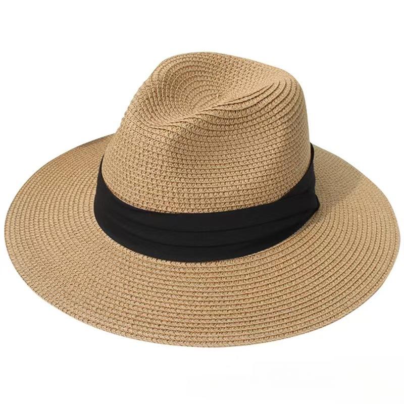 European American Style Straw Panama Hat Flat Brim Jazz Design Unisex Sun Protection Headwear For Summer Travel And Outdoor Activities