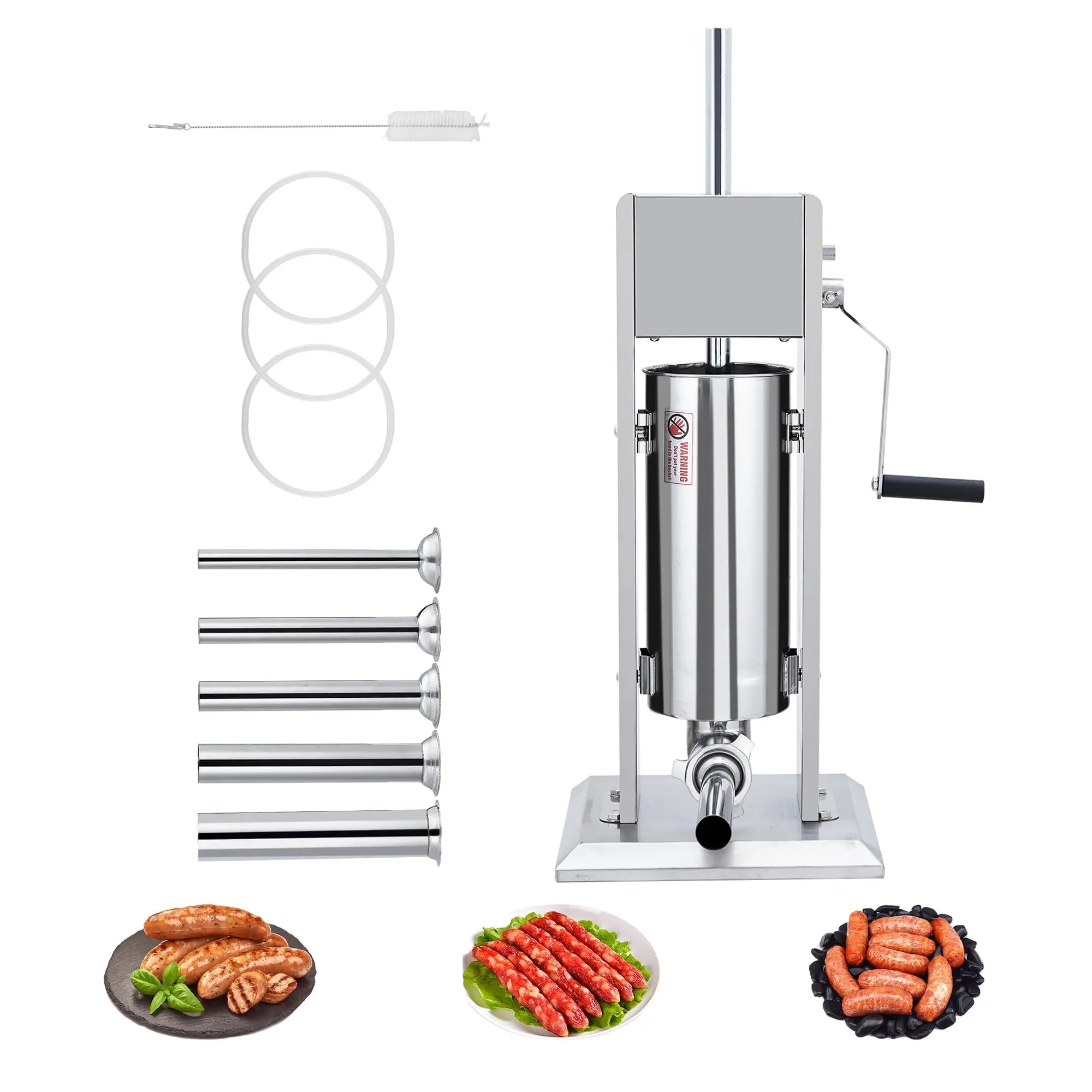 Manual 7LB/3L Stainless Steel Sausage Stuffer with Dual Speed and 5 Stuffing Tubes, Heavy Duty Meat Filler for Home, Commercial, Butcher Shop, and Restaurant Use