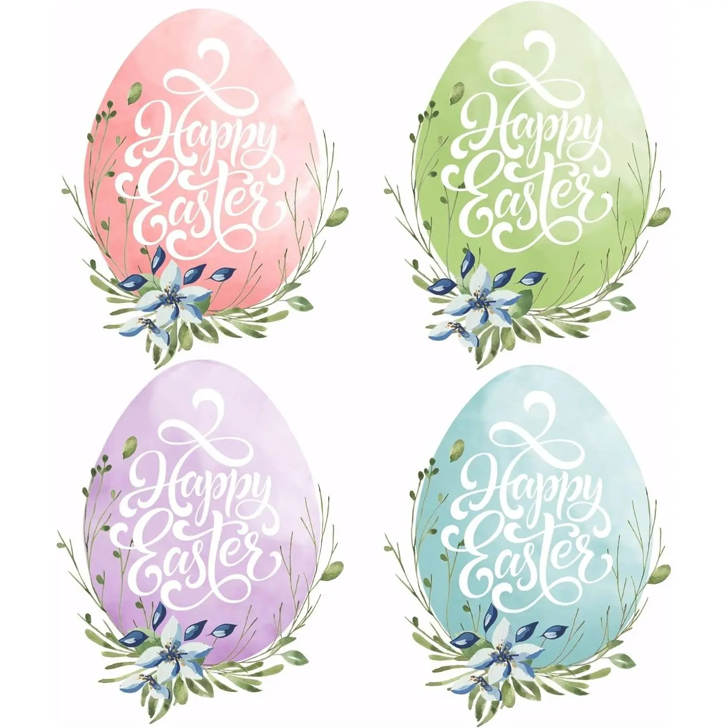 Happy Easter Stickers | 60-Pack Easter Egg Stickers for Baskets and Decorations | 1.7 x 2.1 inch | Watercolor Bunny  Clear Label Sticker
