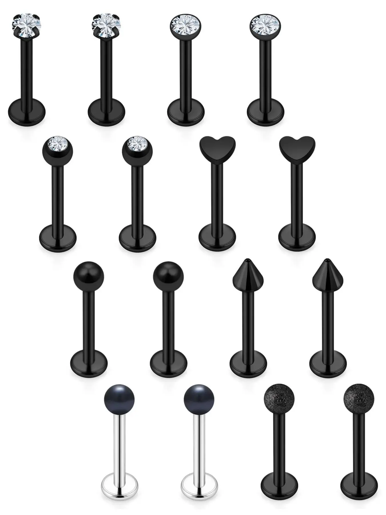 16G Flat Back Earrings Nose Studs 316L Surgical Steel Medusa Labret Monroe Lip Ring Tragus Forward Helix Conch Cartilage Lobe Earrings Stud Piercing Jewelry For Women Men 8MM Bar Length