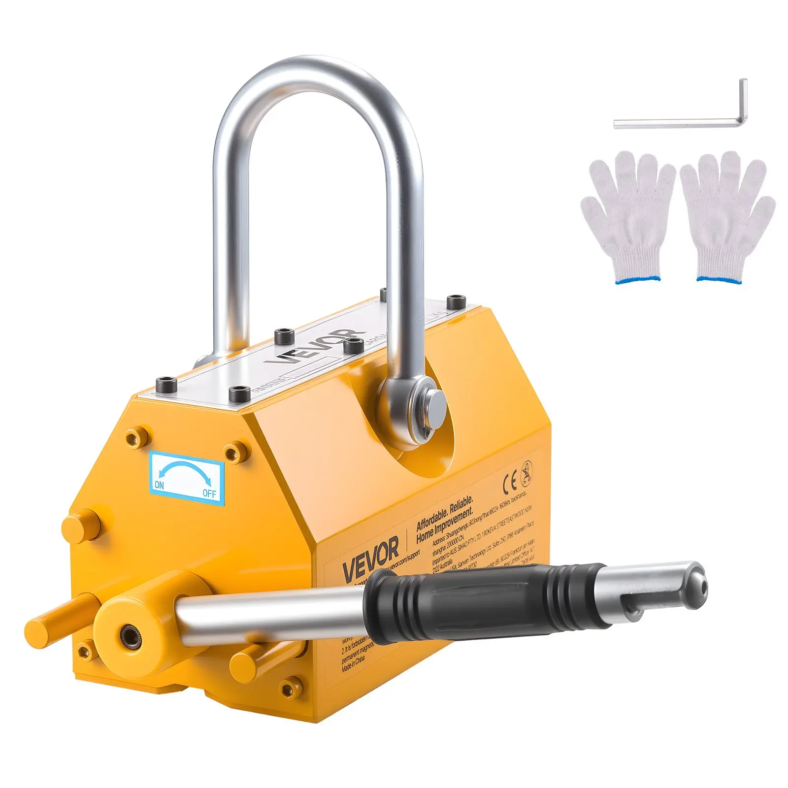 VEVOR Permanent Magnetic Lifter, 2200 lbs Pulling Capacity, Heavy Duty N42 Neodymium Lifting Magnet with Release Handle and Steel Hook, Used in Shop Crane and Hoist, for Lifting Plate Steel, Board
