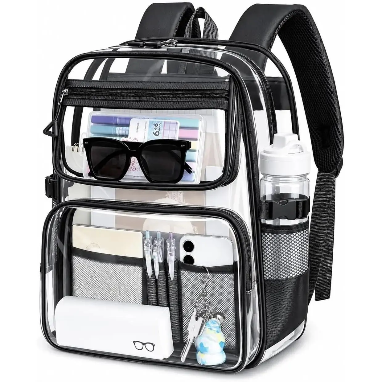 Unisex Heavy-Duty PVC See-Through Backpack with Laptop Compartment, Large-Capacity All-Seasons Bookbag for School Travel, Black Stadium Event Security Item