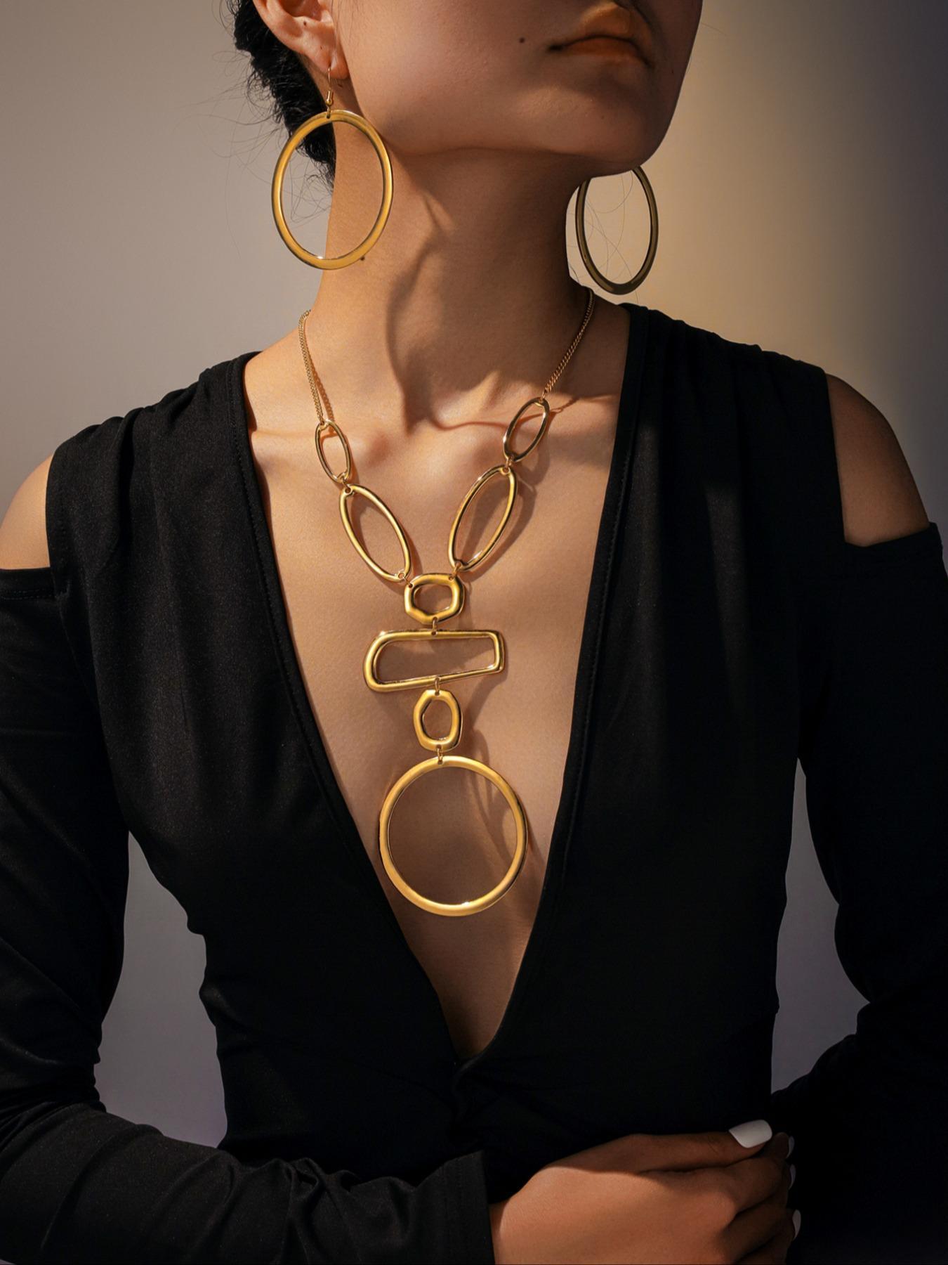 Women's Elegant Hollow Out Design Necklace & Earrings, Boho Style Jewelry Set for Party, Daily Decor, Trendy All-match & Exquisite Jewelry for Birthday Gift, Fashionable Jewelry Set