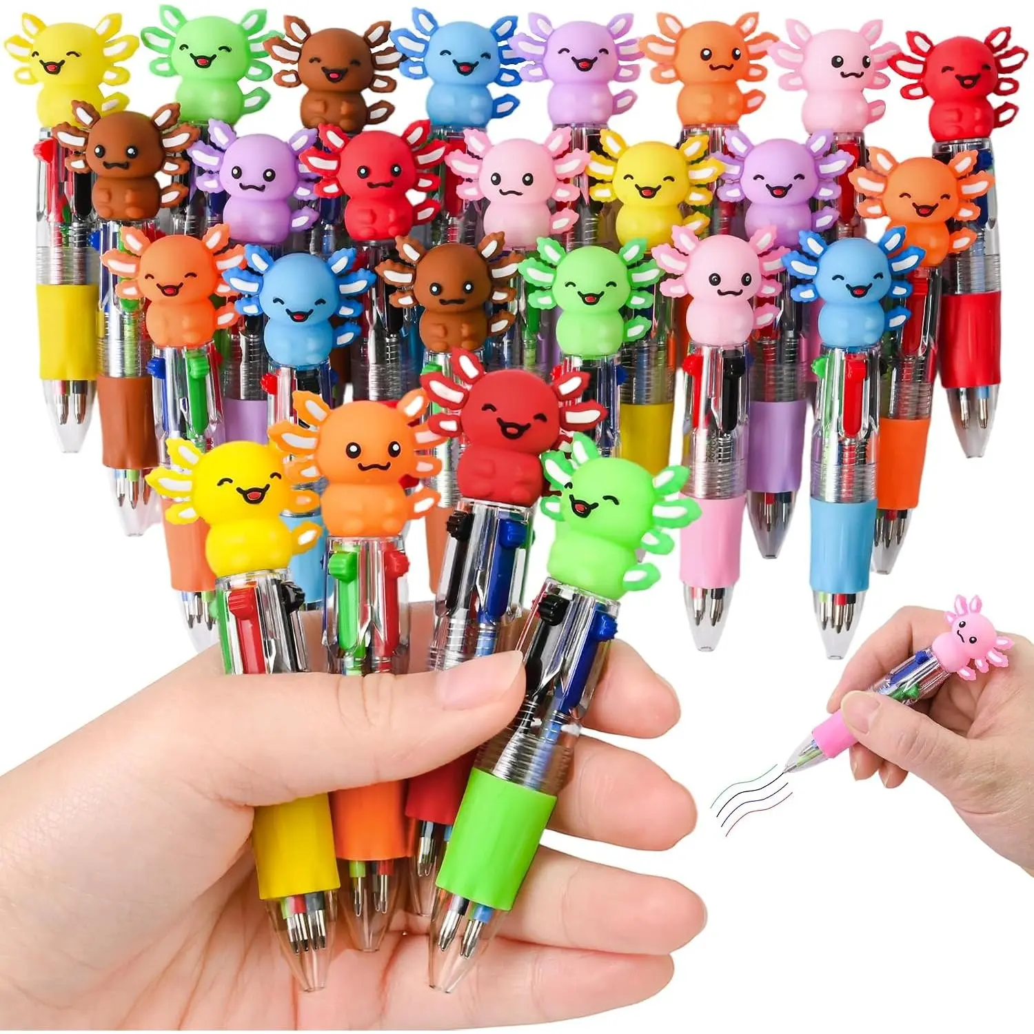 25 count Axolotl Party Favor Multicolor Pen in  Cartoon Cute Fun 4-in-1 Cute Pens Bulk Kawaii Axolotl Ballpoint Pens for Fun Gifts