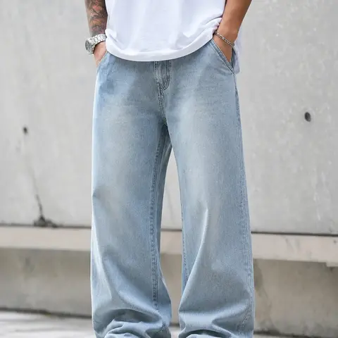 Men's Wide Leg Jeans, Loose Fit Denim Jeans, Y2K Vintage Style, Streetwear, All-Season Wear, Unique Washed Finish, Comfortable and Stylish, Pants