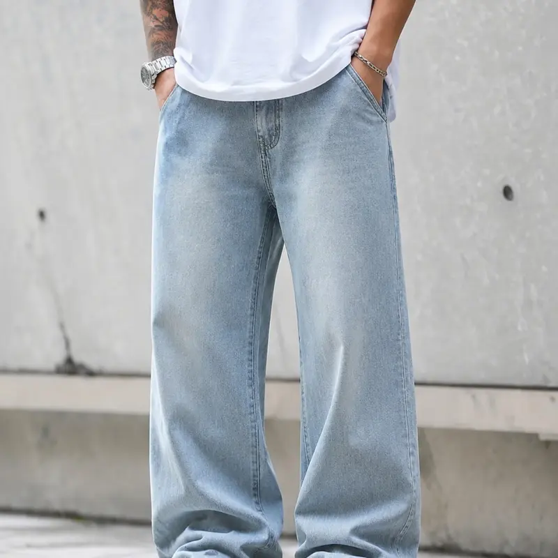 Men's Wide Leg Jeans, Loose Fit Denim Jeans, Y2K Vintage Style, Streetwear, All-Season Wear, Unique Washed Finish, Comfortable and Stylish, Pants