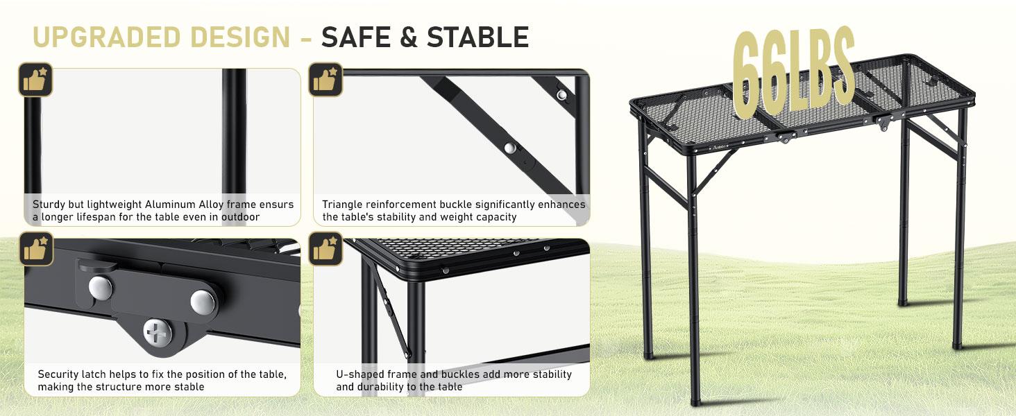 Anbte 3ft Tri-fold Grill Table, 2 Adjustable Heights Max 29.5" Sturdy Metal Grill Table with Storage Bag, Heat-Resistant Tabletop, Portable Handle for Cooking BBQ Outdoor Travel, 35" x 16", Black