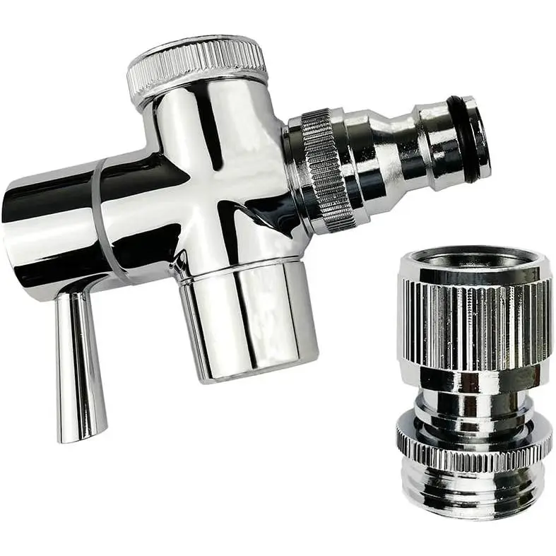 Brass Faucet Diverter Valve with Quick Connection, For Sink To Garden/Shower Hose, Washing Machine Dishwasher, For Bathroom Kitchen (chrome)