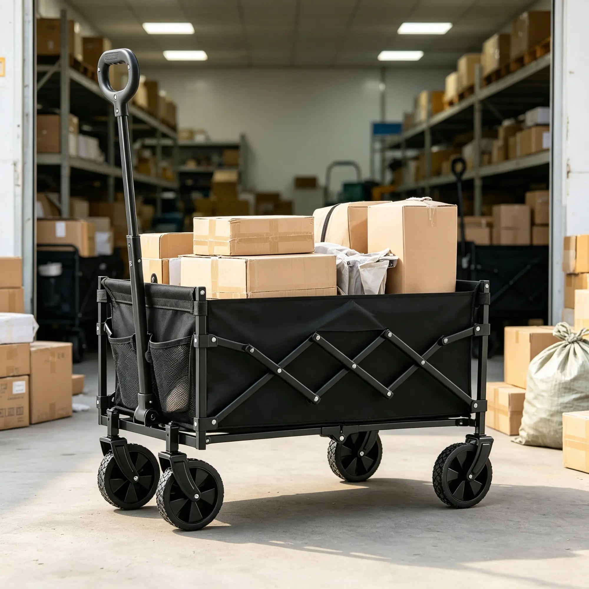 120L Heavy-Duty Folding Cart, 225lb Capacity Collapsible Utility Wagon with All-Terrain PVC Wheels for Outdoor Transportation, Beach, Garden