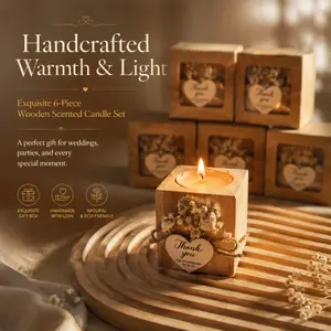 Six-Piece Handmade Wooden Scented Candles, Decorated with Dried Flowers, Eco-Friendly, Perfect for Weddings, Birthdays, Parties