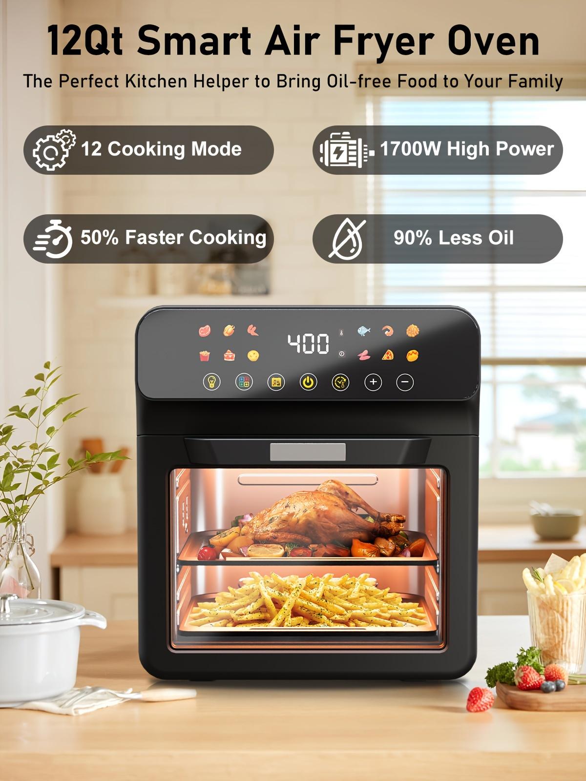 10 QT XL Family Size Air Fryer Convection Oven with 12-in-1 Multi Function, Visible Window, Touchscreen, Healthy Choice, Oil-Free, Non-Stick Basket, Easy to Clean, One-Touch Operation, Baking, Heating, Air-drying, Fast Food