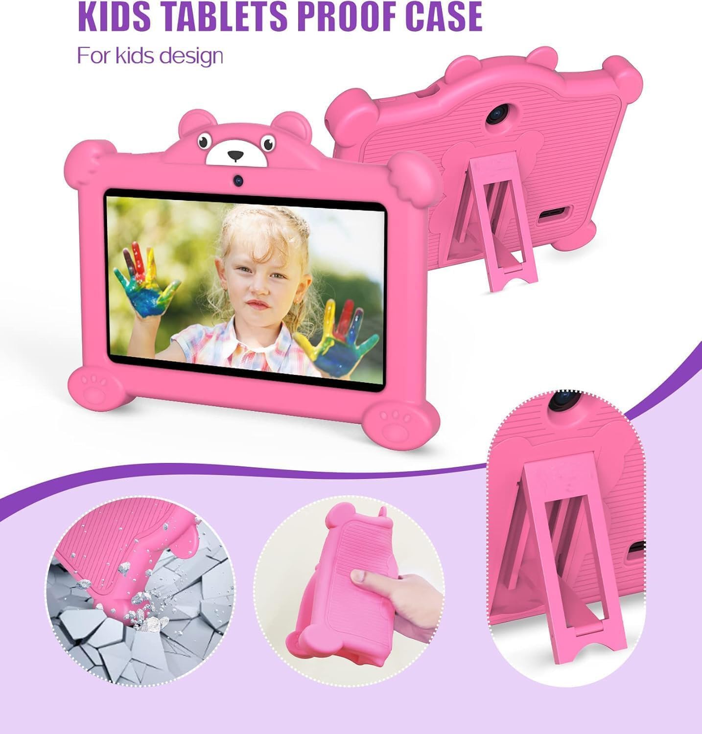 7 Inch Android Kids Tablet 16GB with Case for Ages 3-8 Pre-installed Education Games Kids Software Parental Controls WiFi Dual Camera