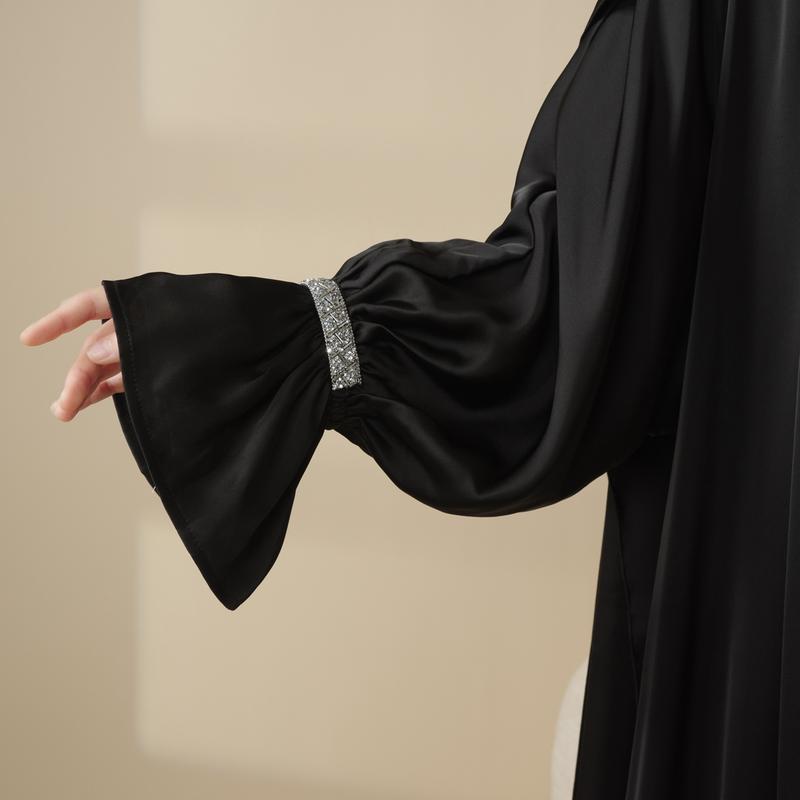 Modesty Muslim Chic Fit Maxi 4-Piece Set: Poet Sleeve Satin Abaya & hijab (MOA009) Formal