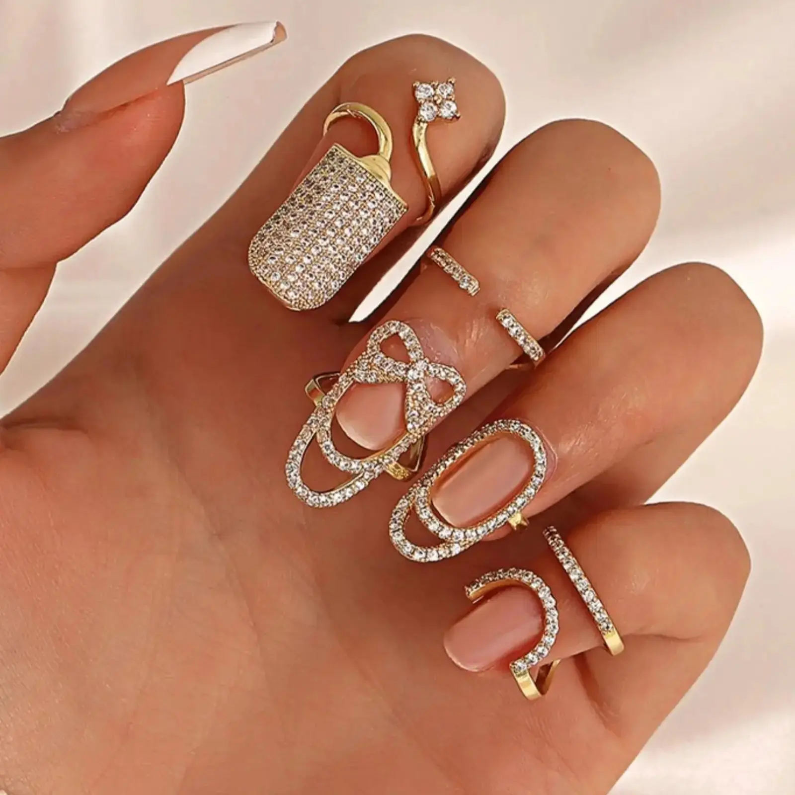 Rhinestone Cuff Ring Set for Women, 4PCS Adjustable Open Band Rings with Sparkling Crystal Design, Dainty Statement Jewelry Accessories for Daily Wear, Party, Date Night, Birthday Gifts & Fashion Outfits tiktokshopbacktoschool