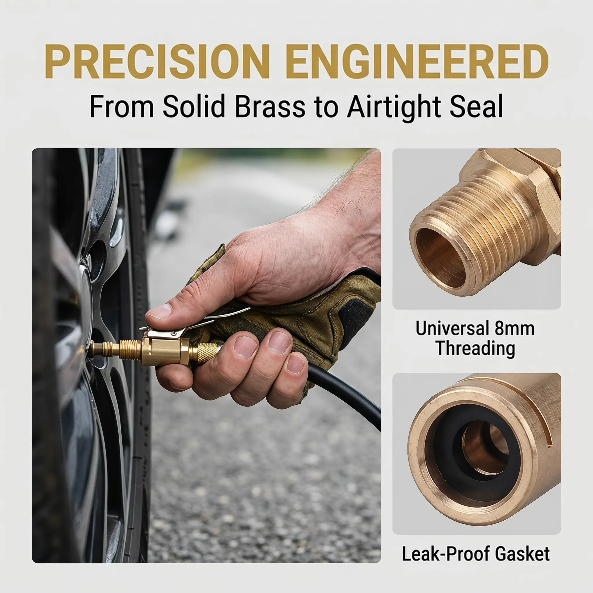 Tire Air Chuck with Clip Adapter, Brass Locking Auto Inflator Hose Nozzle, Universal Fit for All Vehicles - Practical Party Balloon Pump Connector & Men's Gift Favor-YY2