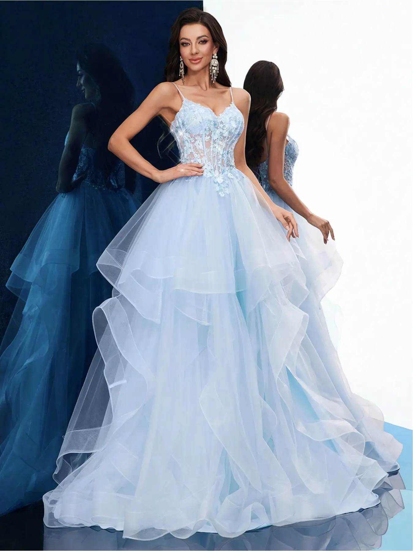 Elegant Fashion Dress, Women Formal Dress Party Apparel Summer Evening Gown Graduation Outfit For Birthday Party, Graduation Season Prom, Galas, Dinner Party Solid Color Appliqued Sleeveless Layered Hem Floor Length Dresses