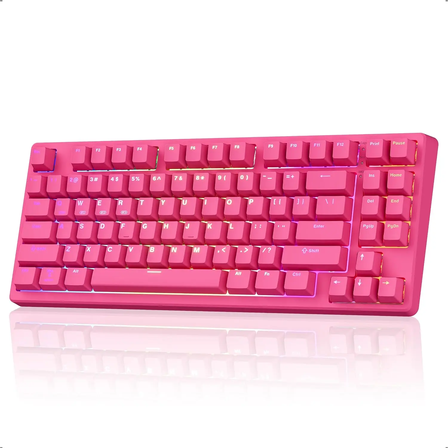 KN85 Silent 75% Layout Mechanical Keyboard, 2.4GHz/USB-C Connectivity, Custom RGB Backlit, Hot Swappable, Quiet Typing for Windows PC (Berry Red)
