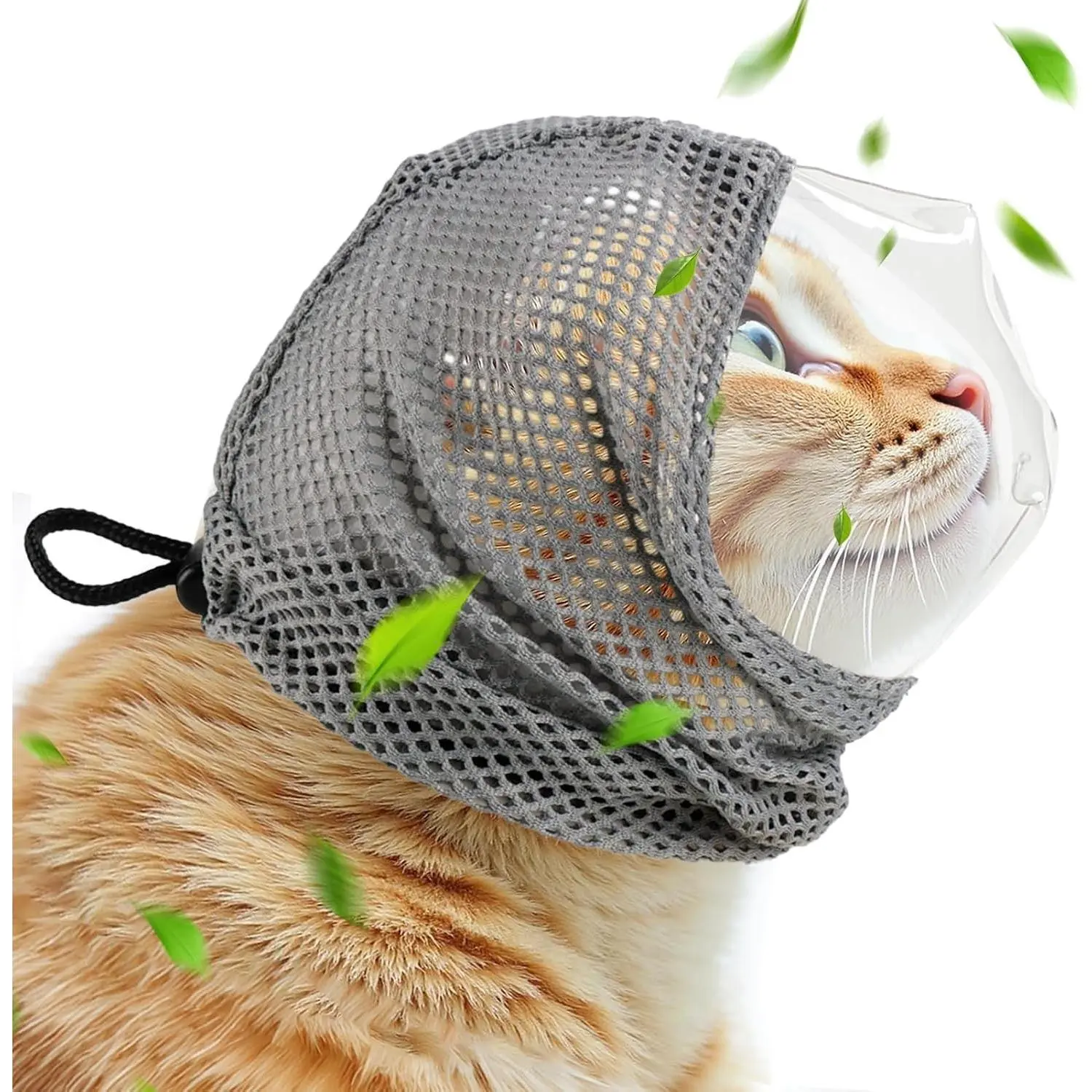 Adjustable Cat Muzzle for Grooming and Biting Prevention, Breathable TPU Material with 4 Anti-Scratch Gloves for Nail Trimming Bathing Vet Visits