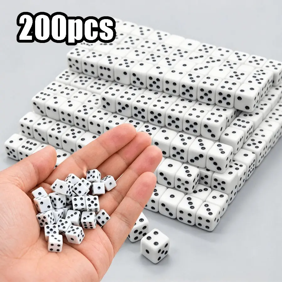 200pcs White 6-Sided Dice, 8mm Solid Acrylic Mini Dice, Suitable for Family Table Games, Classroom Math Learning, Party Favors & DIY Game Accessories XJM