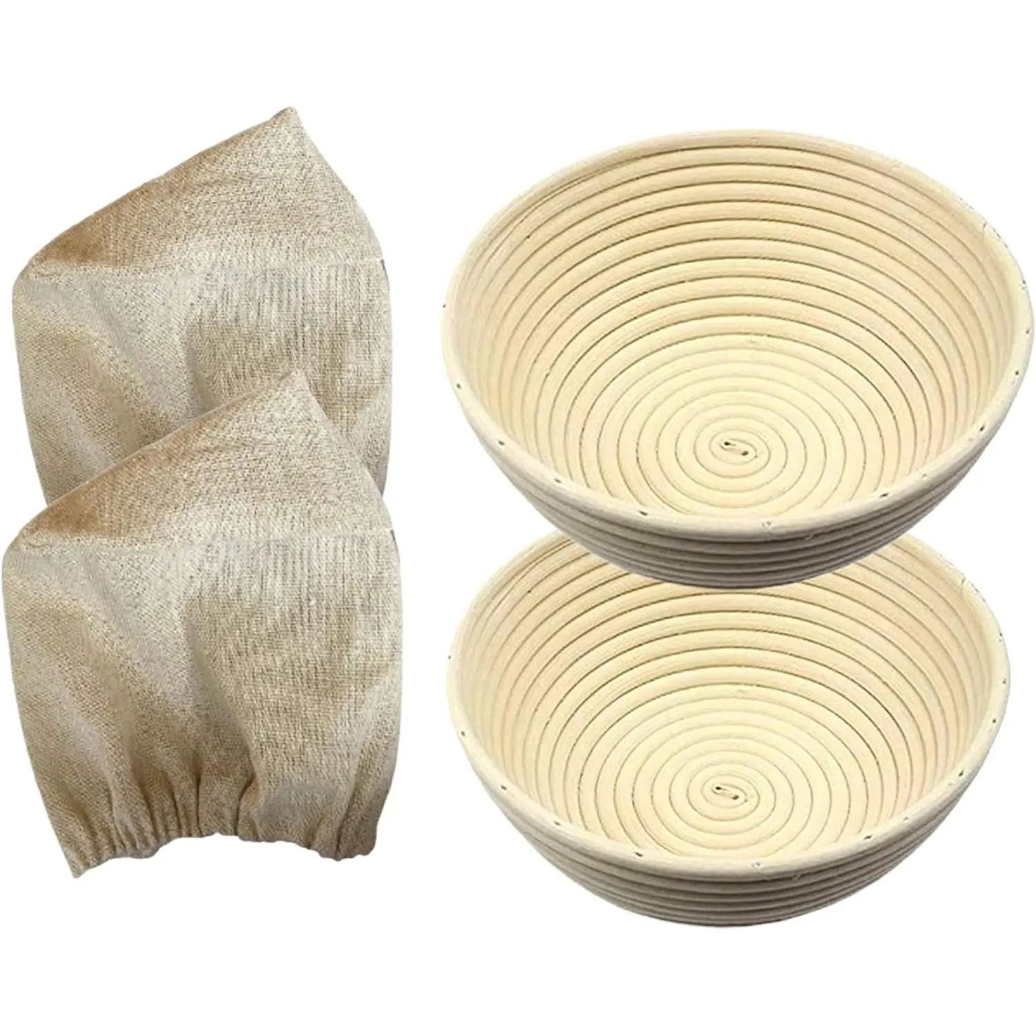 Stainless 7-Inch Round Rattan Sourdough Proofing Basket Set (2-Pack), Artisanal Baking Bread Making Tools Kit for Home Bakers
