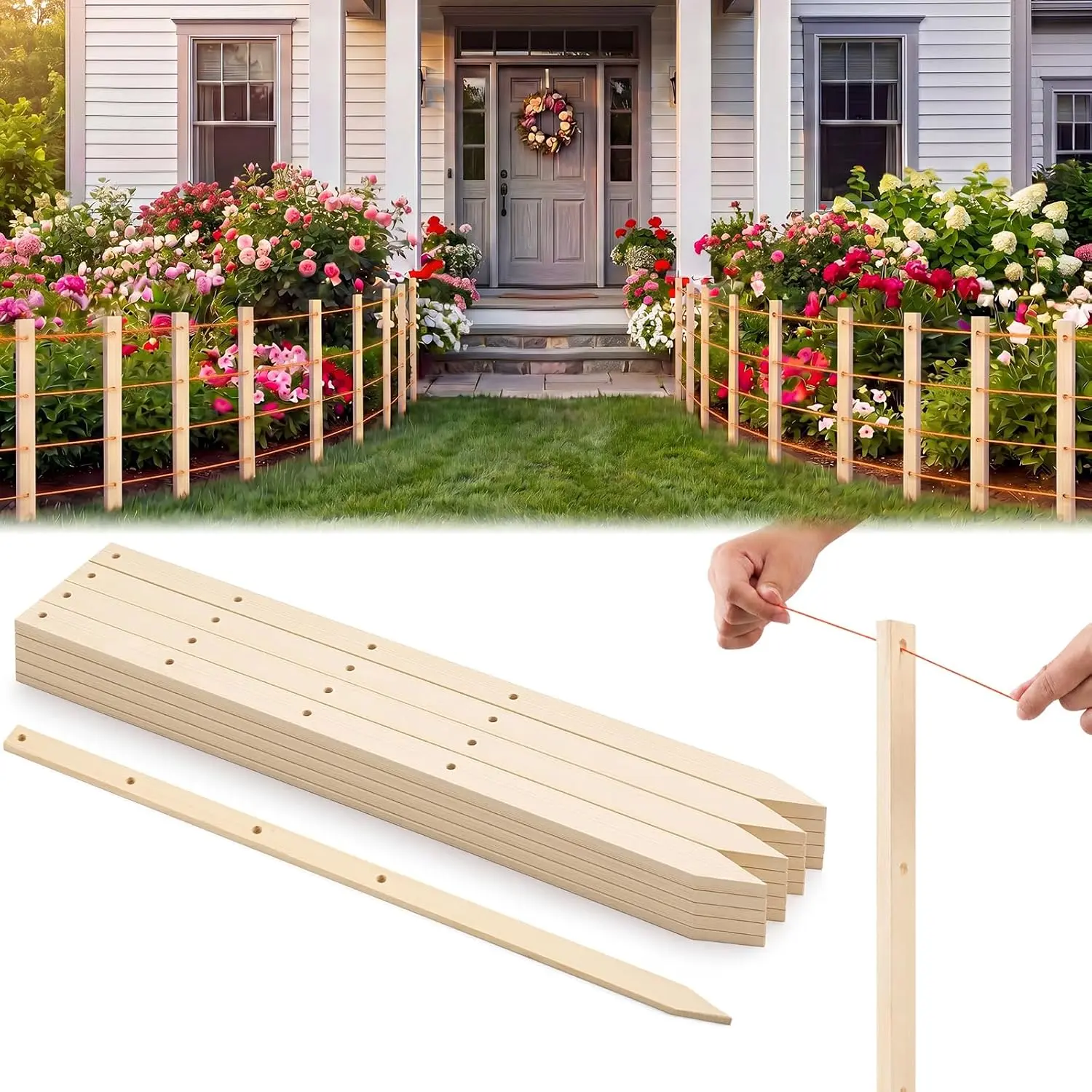20 count Wooden Garden Stakes with Hole 36 Inch Grade and Survey Stakes Wooden Garden and Sign Posts for  Support Silt Fence Yard Farm Survey Boundaries Baselines