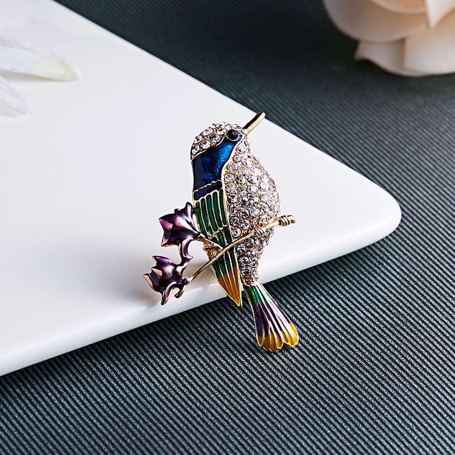 New Fashion Rhinestone Enamel Bird Brooch Cute Ainmal Hummingbird Brooches Scarf Dress Coat Lapel Pins Suit Badges Jewelry Gifts