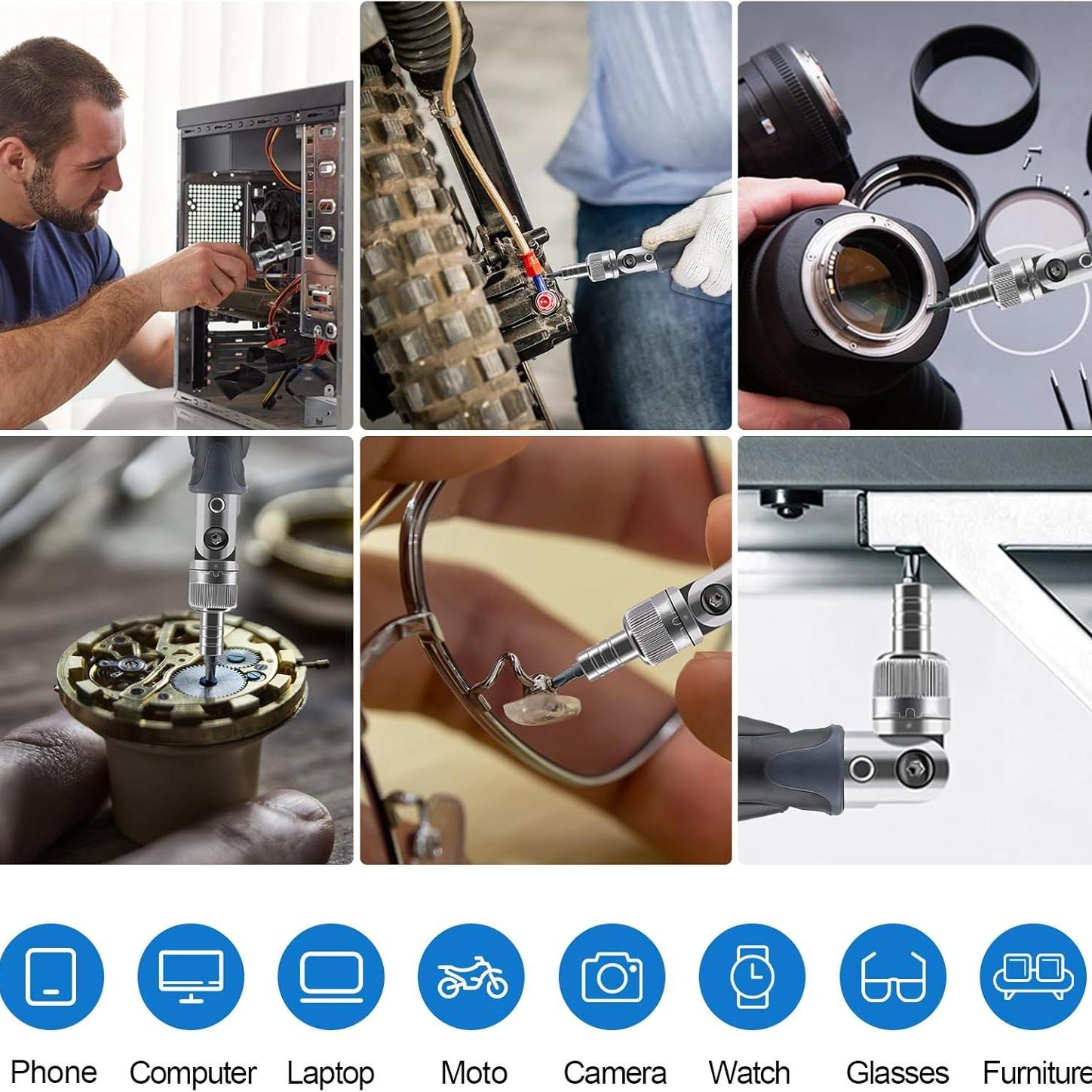 Portable Ratchet Screwdriver Set, Socket Set & Screwdriver Bit Set with Rotatable Ratchet Handles & Storage Case, Household Repair Tool Kits for Bike